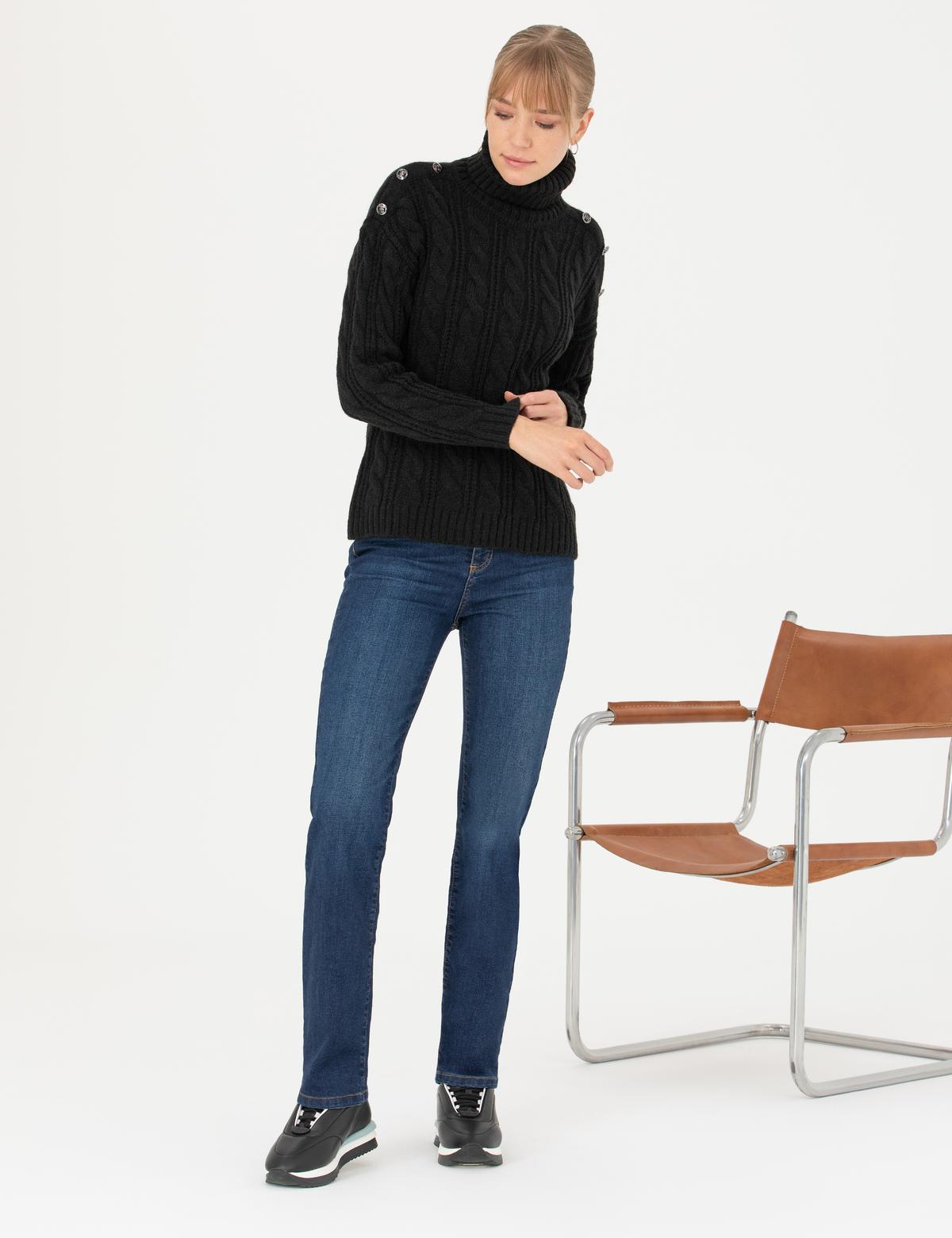 Siyah Regular Fit Balıkçı Yaka Kazak - 50276220034