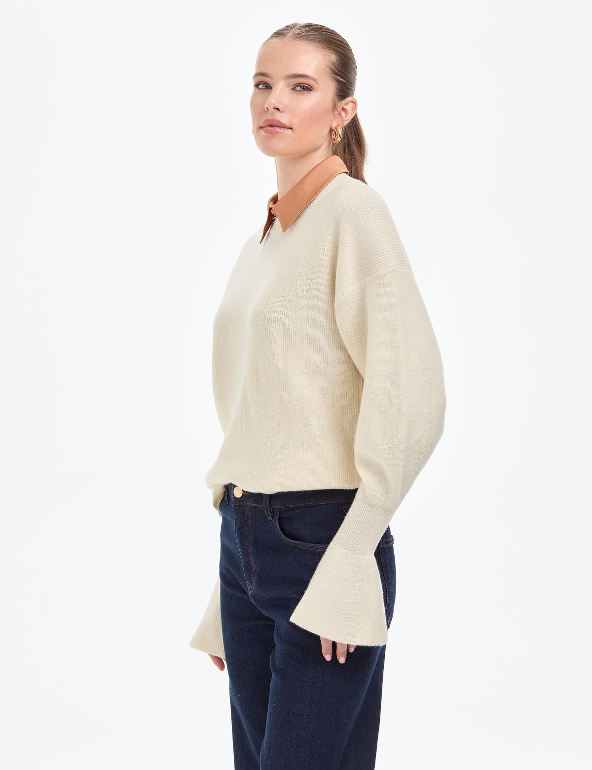 Ekru Regular Fit Yün Kazak - 50296484018