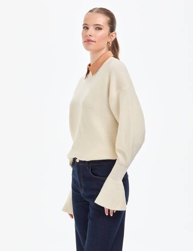 Ekru Regular Fit Yün Kazak