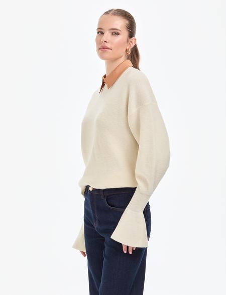 Ekru Regular Fit Yün Kazak - 50296484018