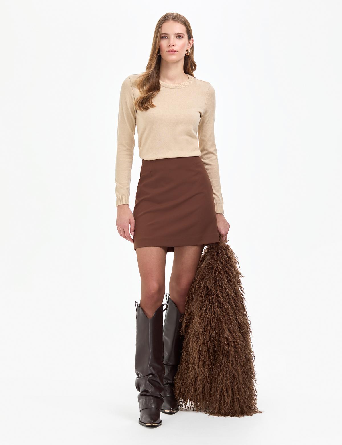 Koyu Kahverengi Dokuma Etek