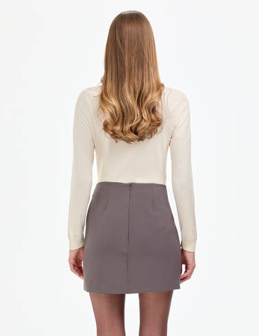 Ekru Slim Fit Bisiklet Yaka Basic Kazak