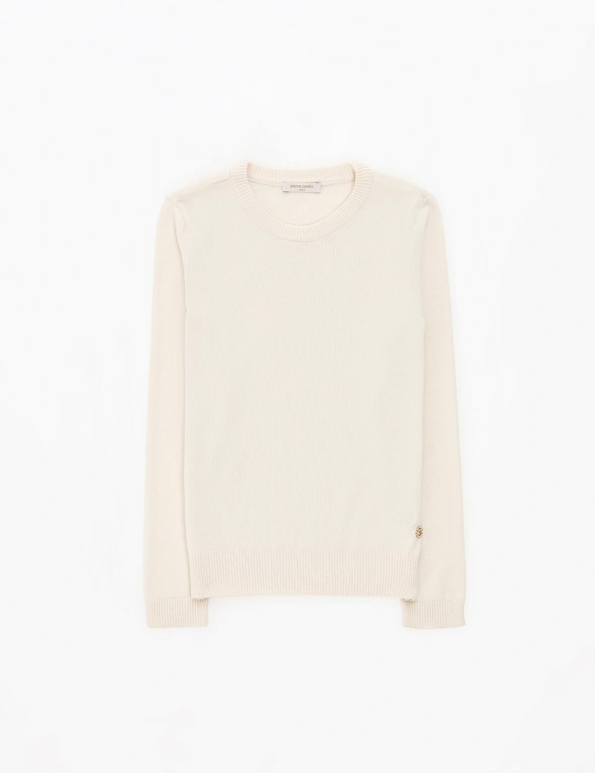 Ekru Slim Fit Bisiklet Yaka Basic Kazak - 50315758015