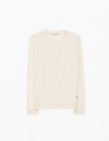 Ekru Slim Fit Bisiklet Yaka Basic Kazak