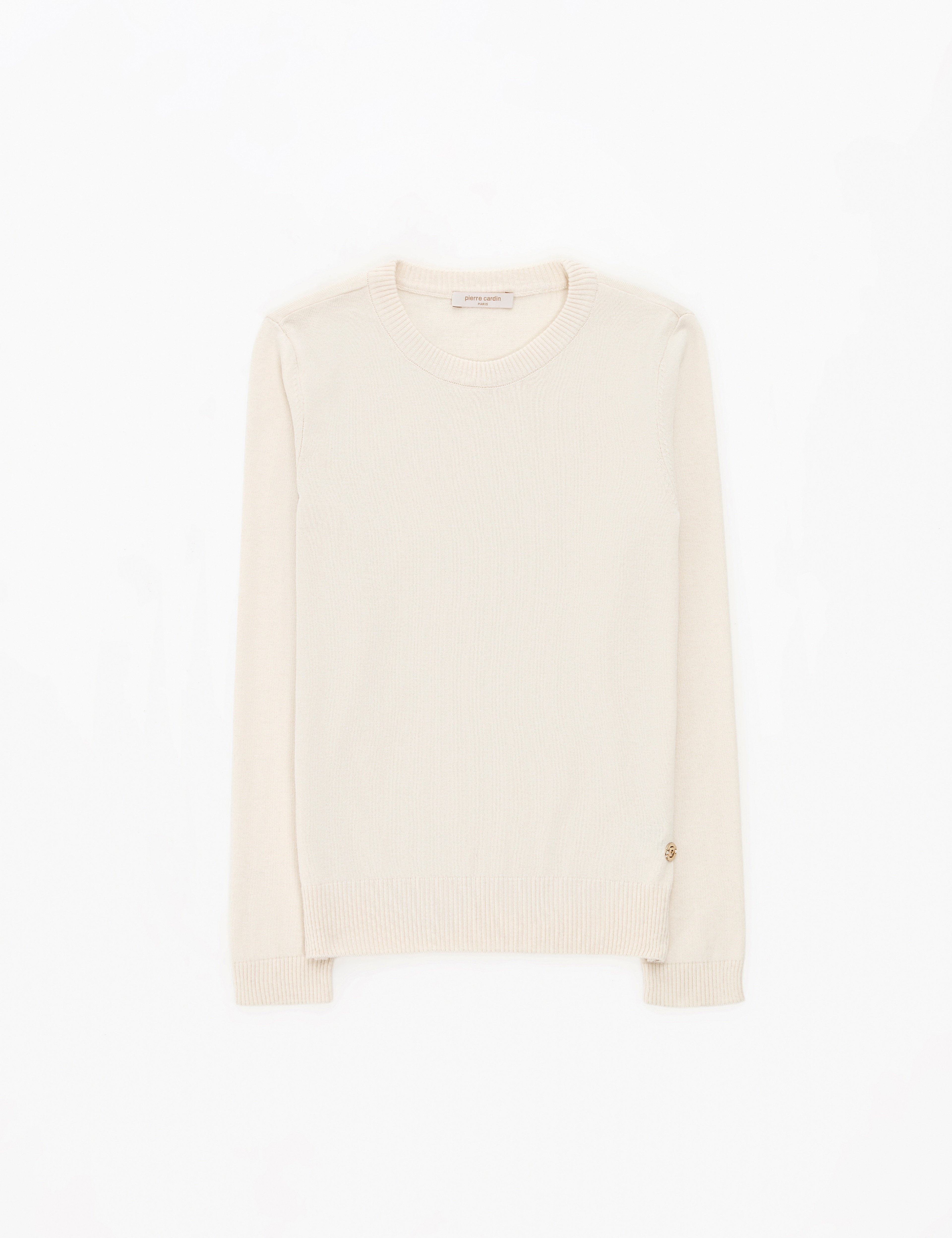 Ekru Slim Fit Bisiklet Yaka Basic Kazak - Image 6