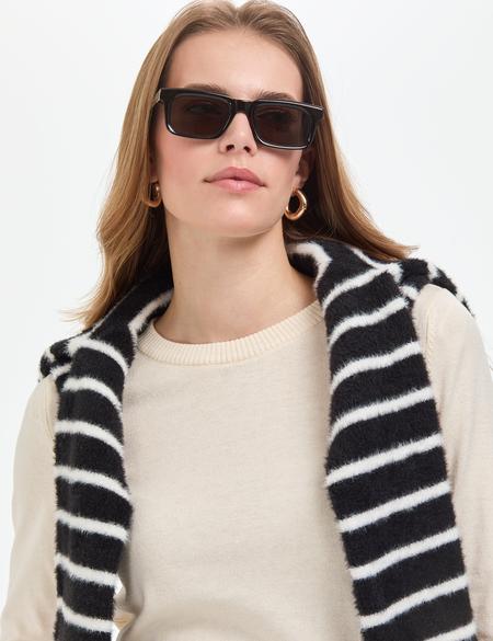 Ekru Slim Fit Bisiklet Yaka Basic Kazak - 50315758015