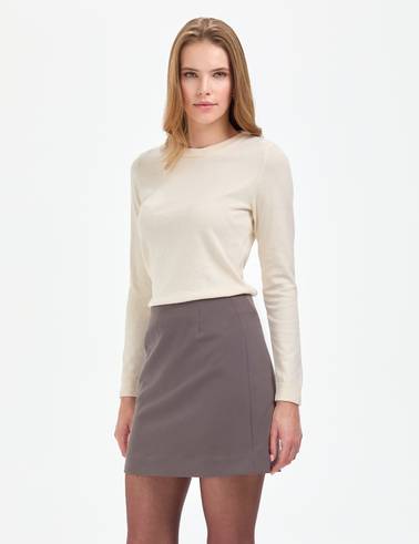 Ekru Slim Fit Bisiklet Yaka Basic Kazak