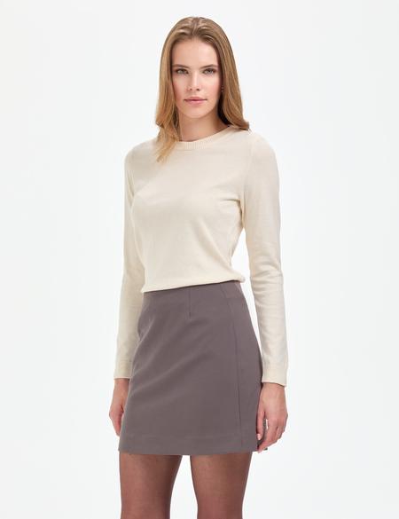 Ekru Slim Fit Bisiklet Yaka Basic Kazak - 50315758015