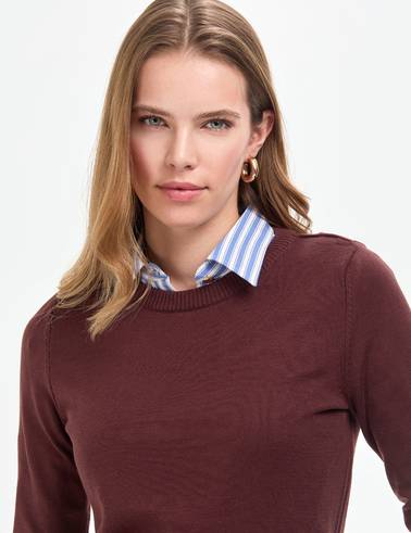 Kahverengi Slim Fit Bisiklet Yaka Basic Kazak
