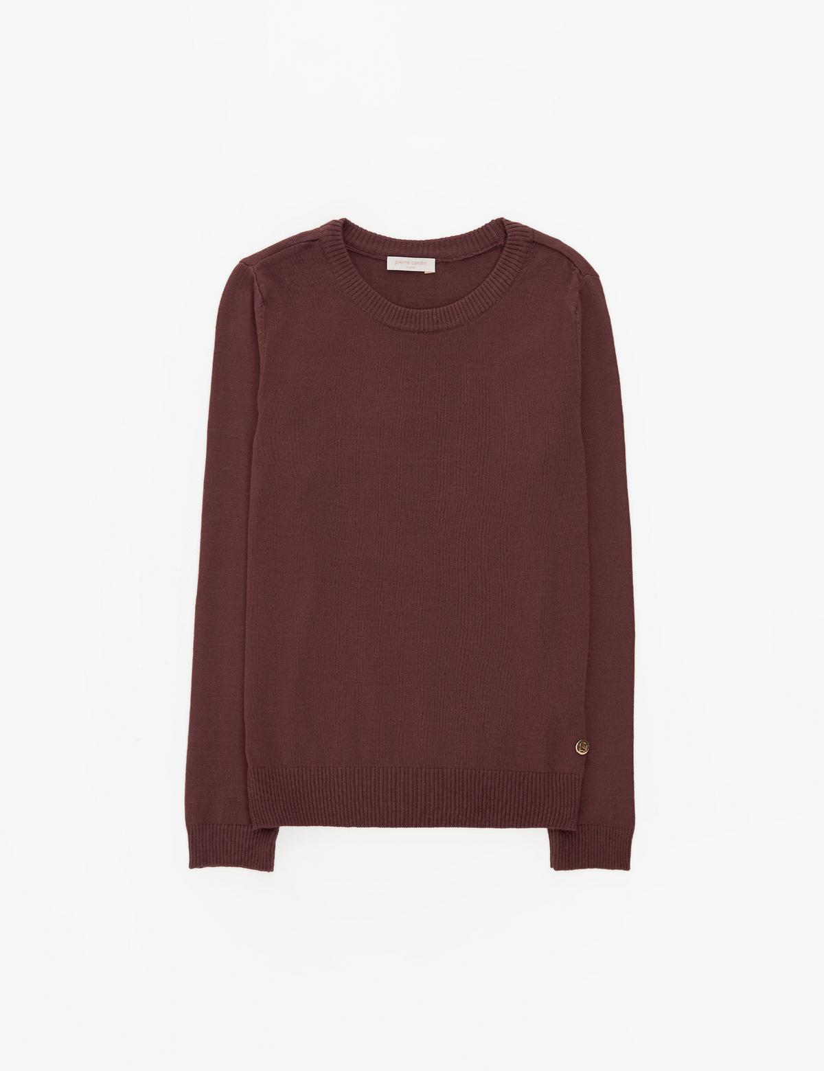 Kahverengi Slim Fit Bisiklet Yaka Basic Kazak - 50315758064