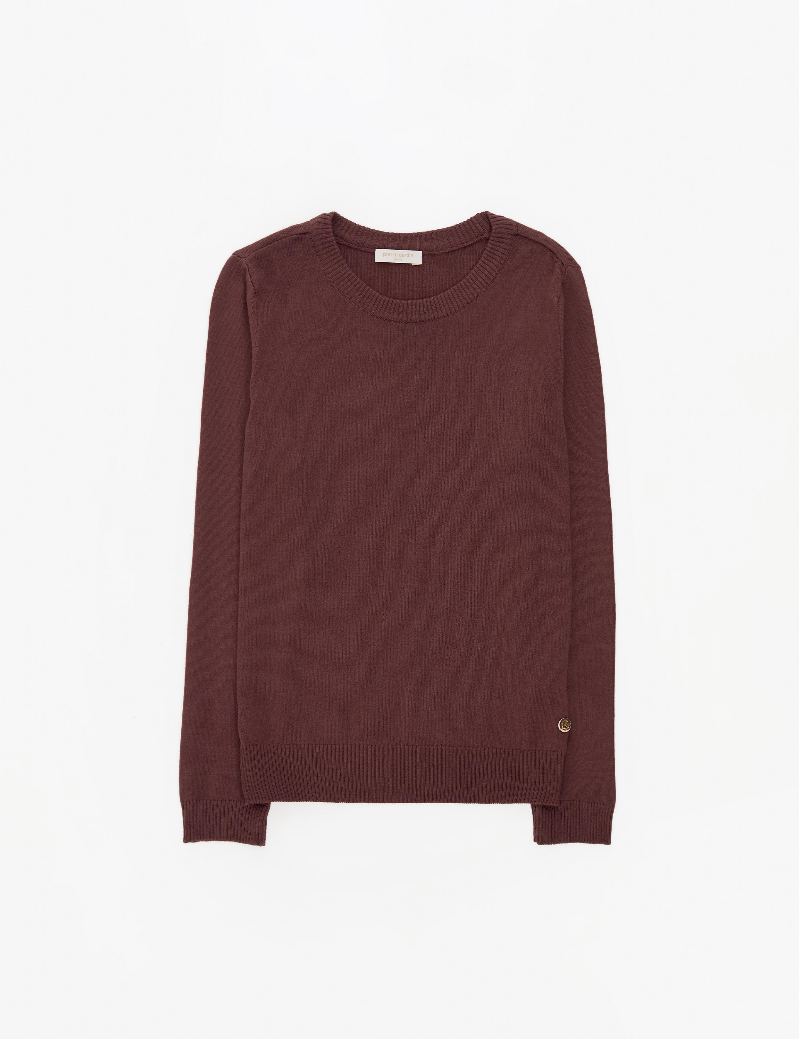 Kahverengi Slim Fit Bisiklet Yaka Basic Kazak