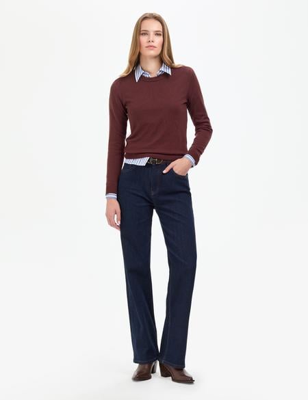 Kahverengi Slim Fit Bisiklet Yaka Basic Kazak - 50315758064
