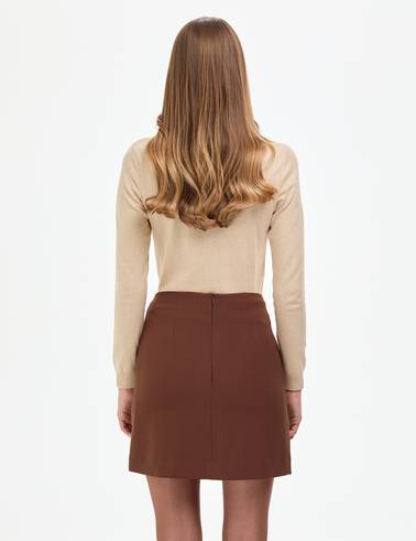 Bej Slim Fit Bisiklet Yaka Basic Kazak