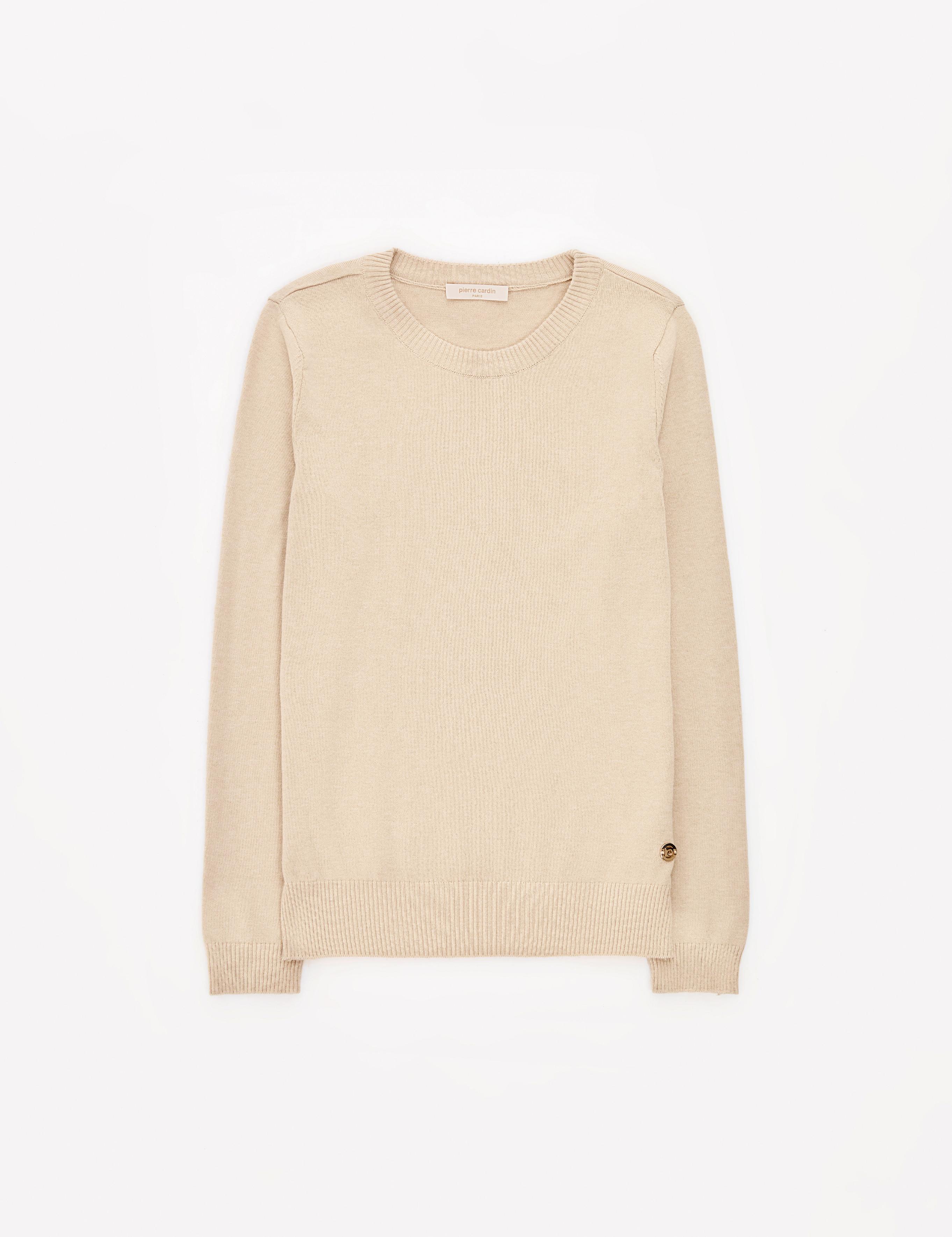 Bej Slim Fit Bisiklet Yaka Basic Kazak