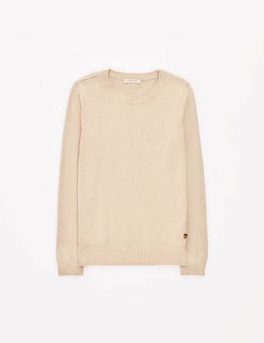 Bej Slim Fit Bisiklet Yaka Basic Kazak