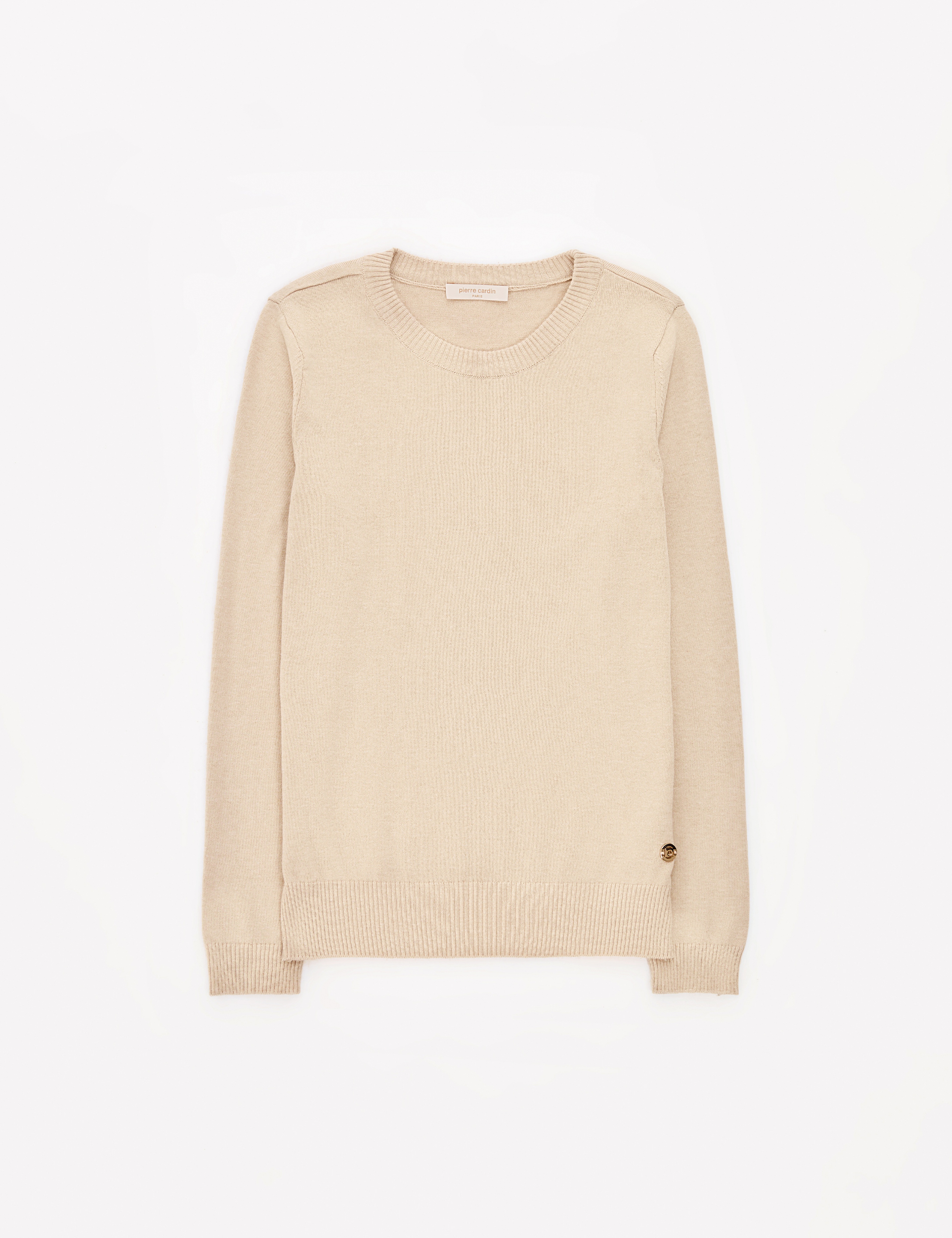 Bej Slim Fit Bisiklet Yaka Basic Kazak - Image 6