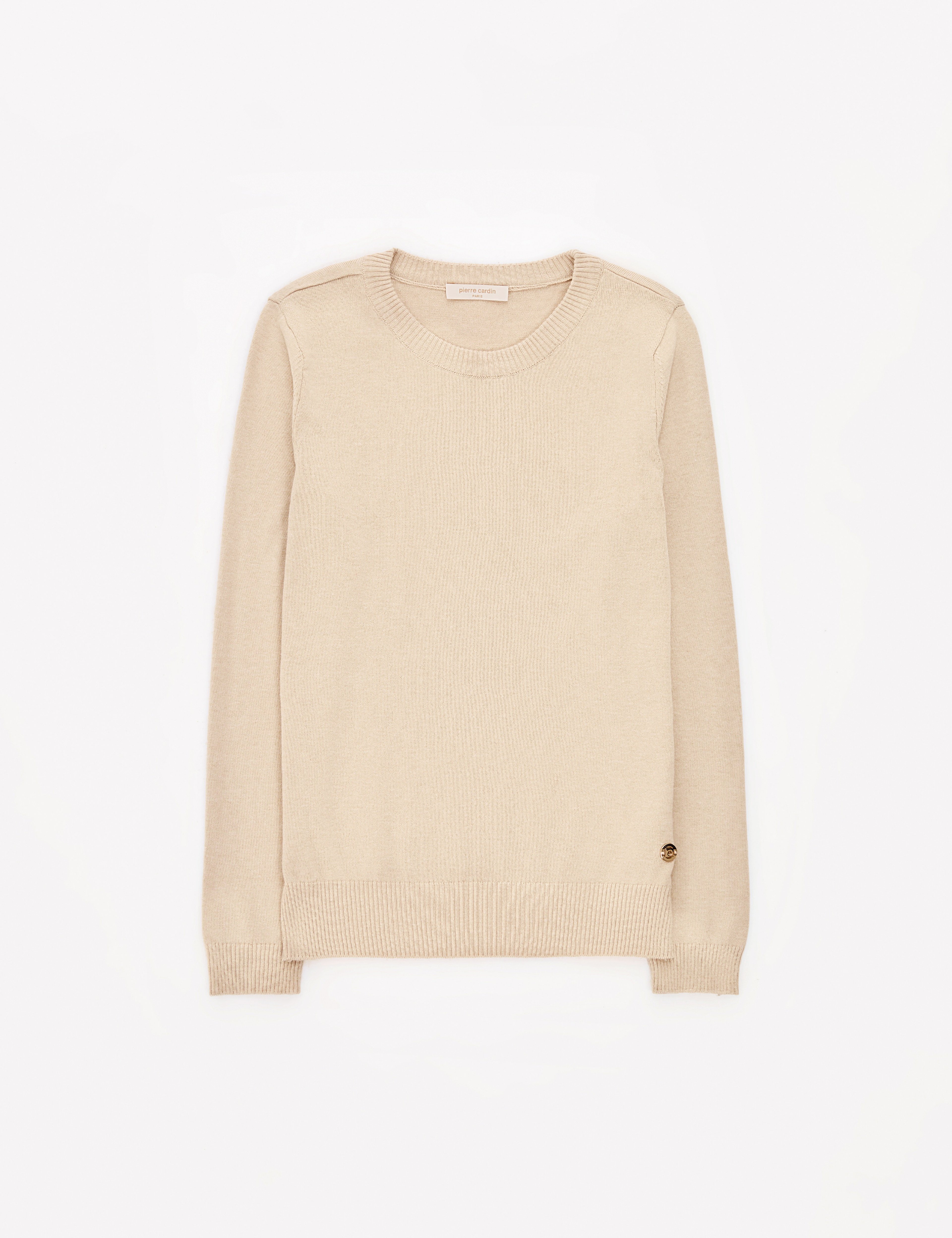 Bej Slim Fit Bisiklet Yaka Basic Kazak