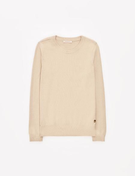 Bej Slim Fit Bisiklet Yaka Basic Kazak - 50315758057