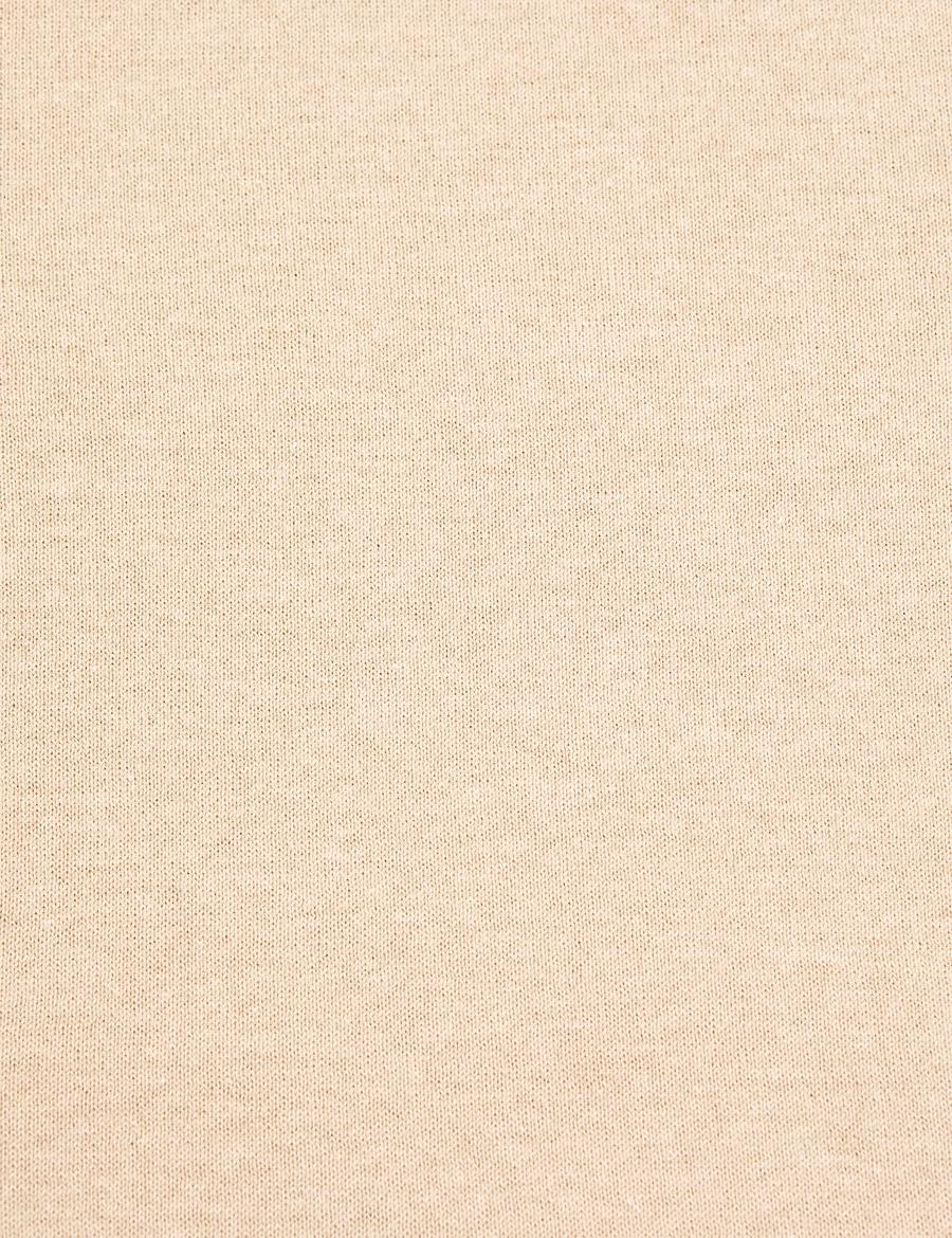 Bej Slim Fit Bisiklet Yaka Basic Kazak