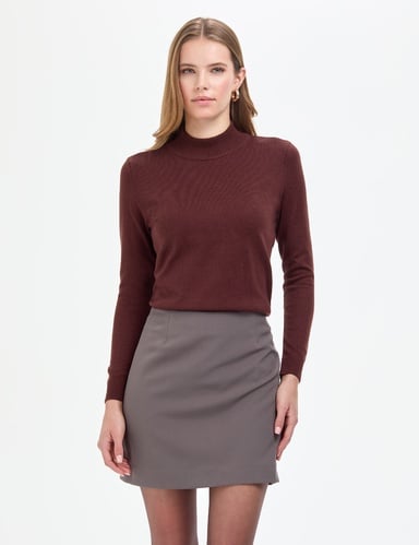 Kahverengi Slim Fit Yarım Balıkçı Yaka Basic Kazak