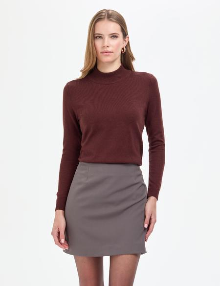 Kahverengi Slim Fit Yarım Balıkçı Yaka Basic Kazak - 50315768059