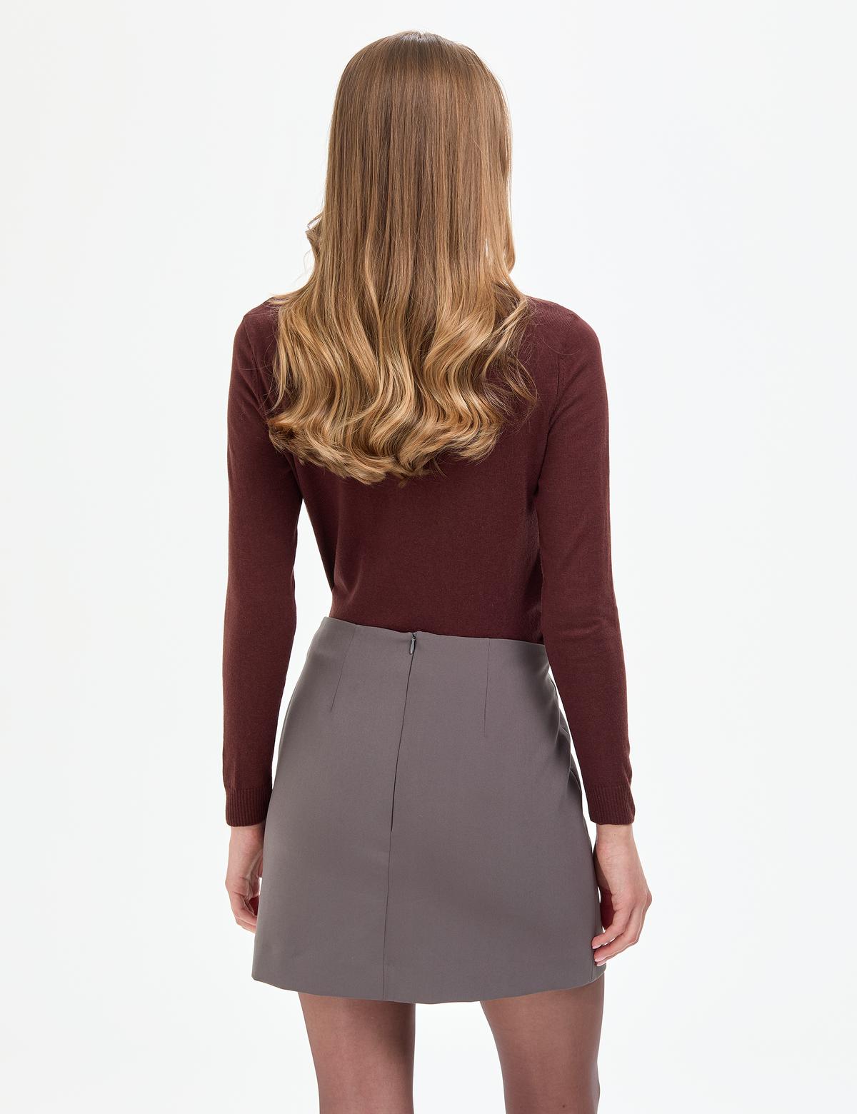 Kahverengi Slim Fit Yarım Balıkçı Yaka Basic Kazak - 50315768059