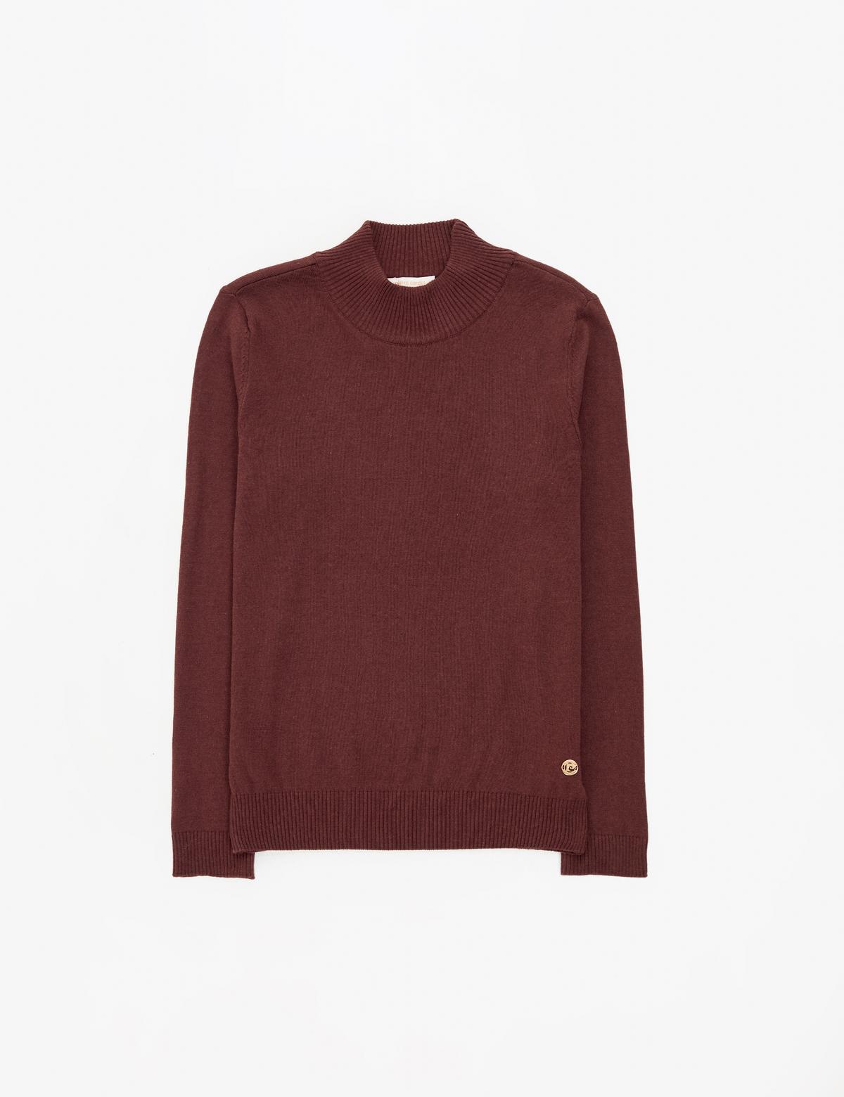 Kahverengi Slim Fit Yarım Balıkçı Yaka Basic Kazak - 50315768059