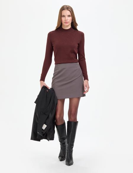 Kahverengi Slim Fit Yarım Balıkçı Yaka Basic Kazak - 50315768059