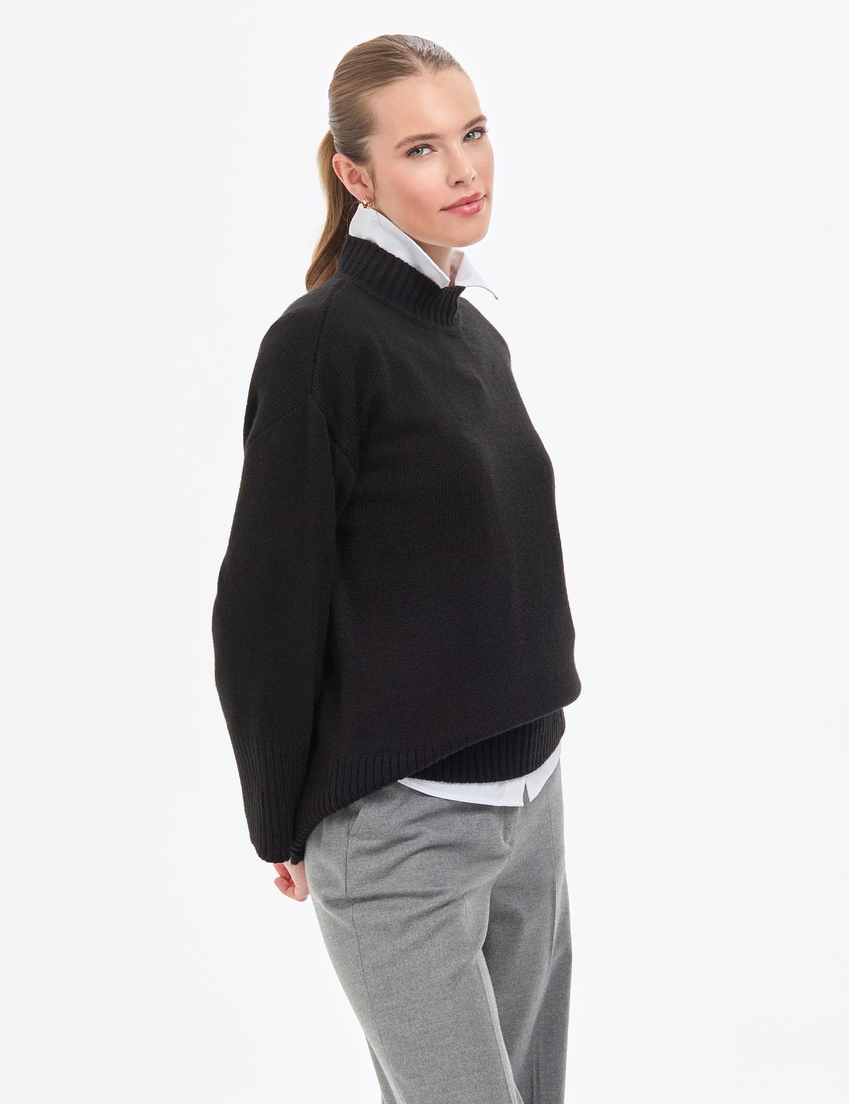 Siyah Comfort Fit Yarım Balıkçı Kazak - 50310958029