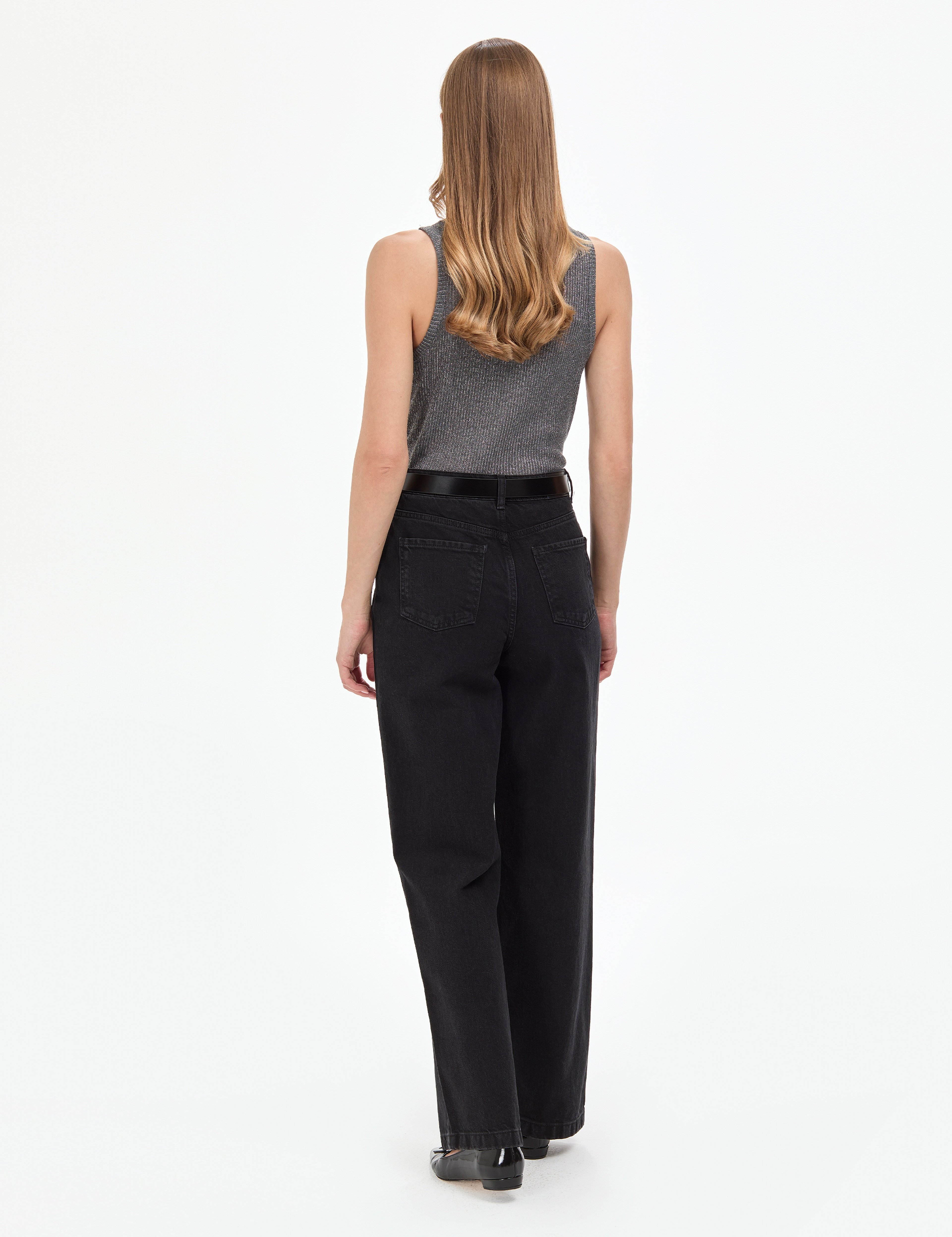 Siyah Loose Fit Jean Pantolon - Image 4