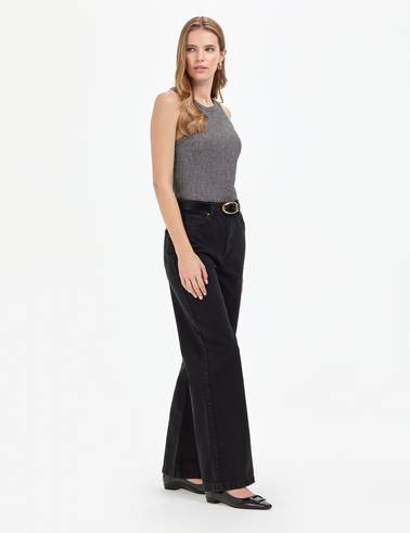 Siyah Loose Fit Jean Pantolon