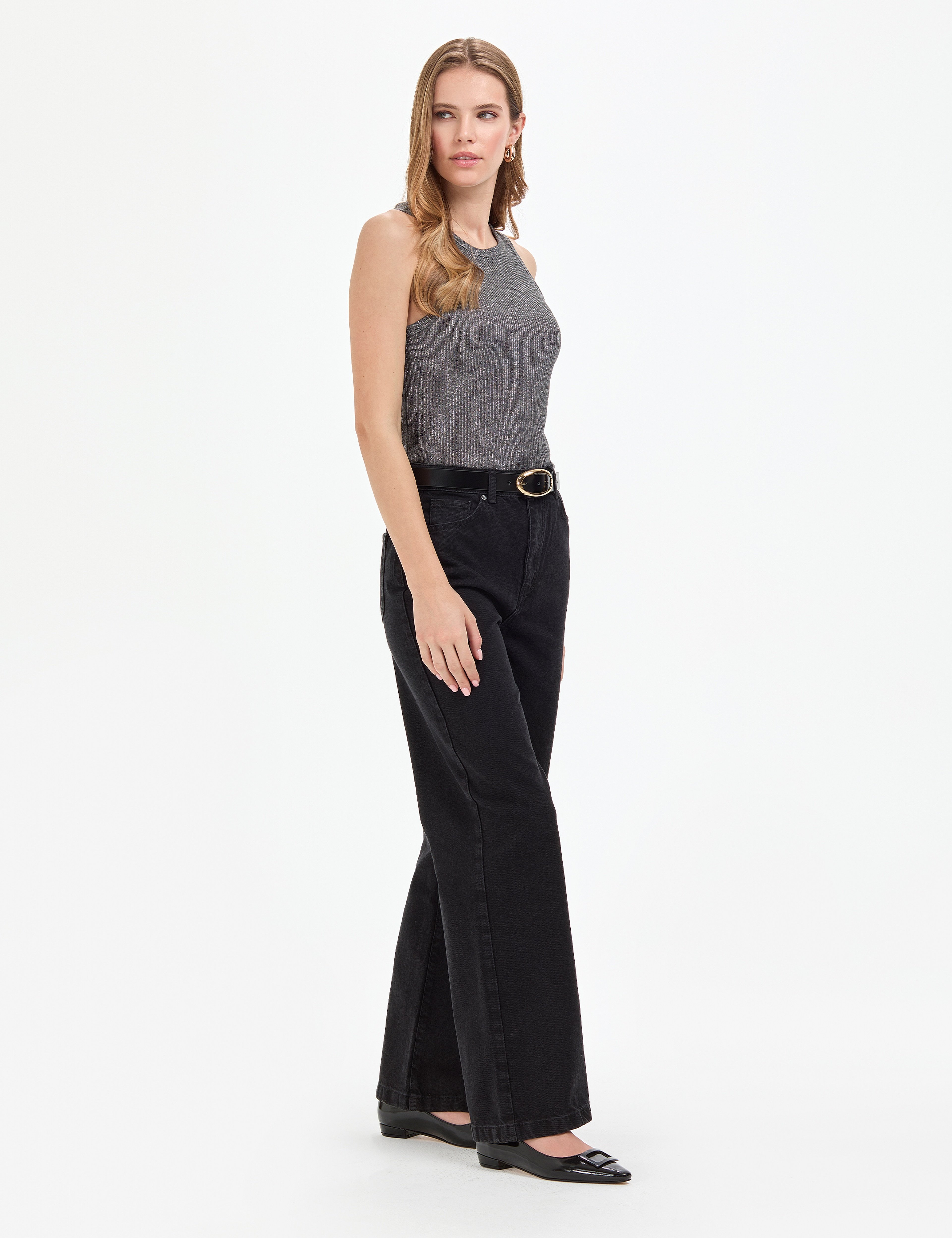 Siyah Loose Fit Jean Pantolon - Image 3