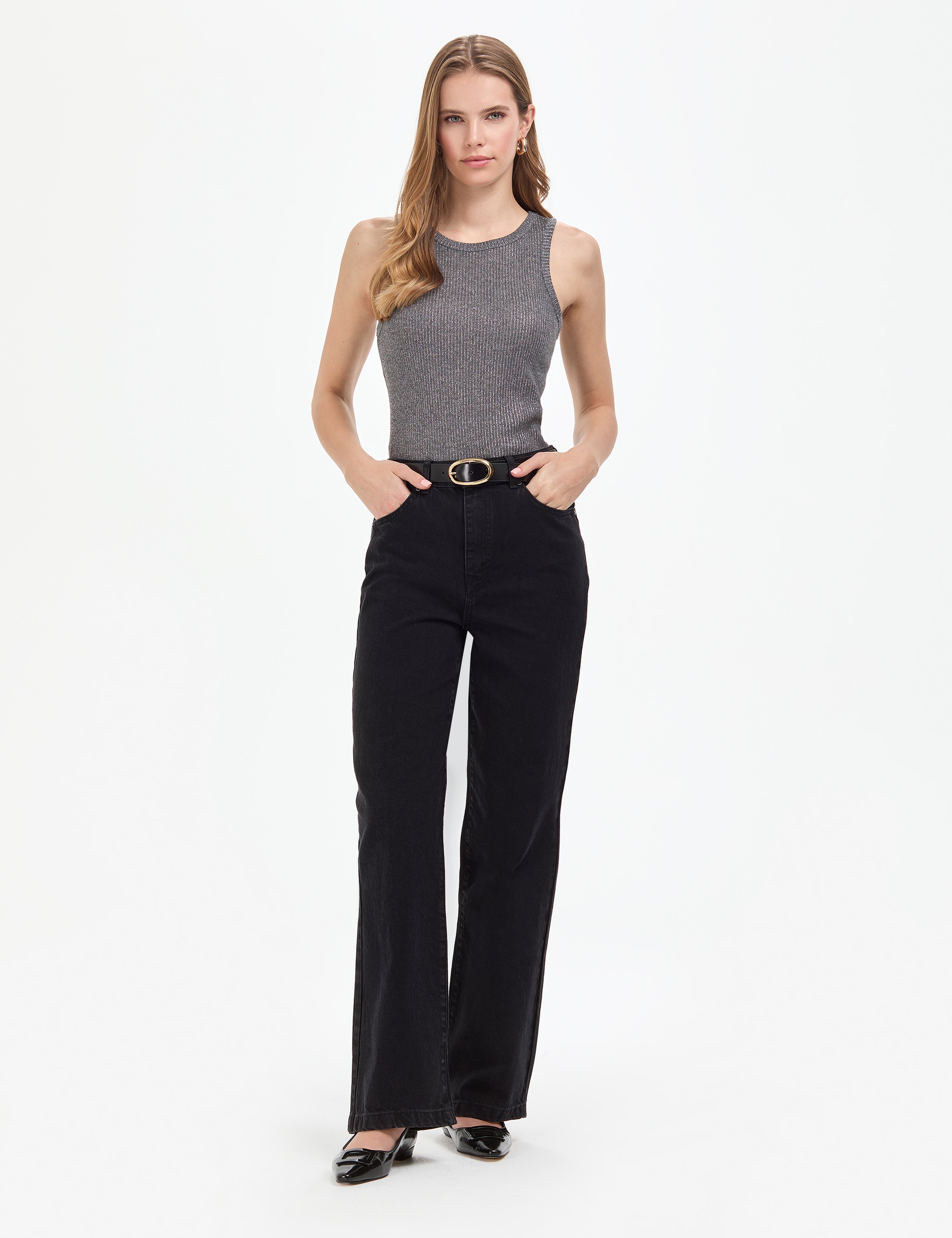Siyah Loose Fit Jean Pantolon