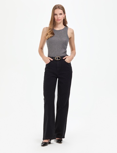 Siyah Loose Fit Jean Pantolon