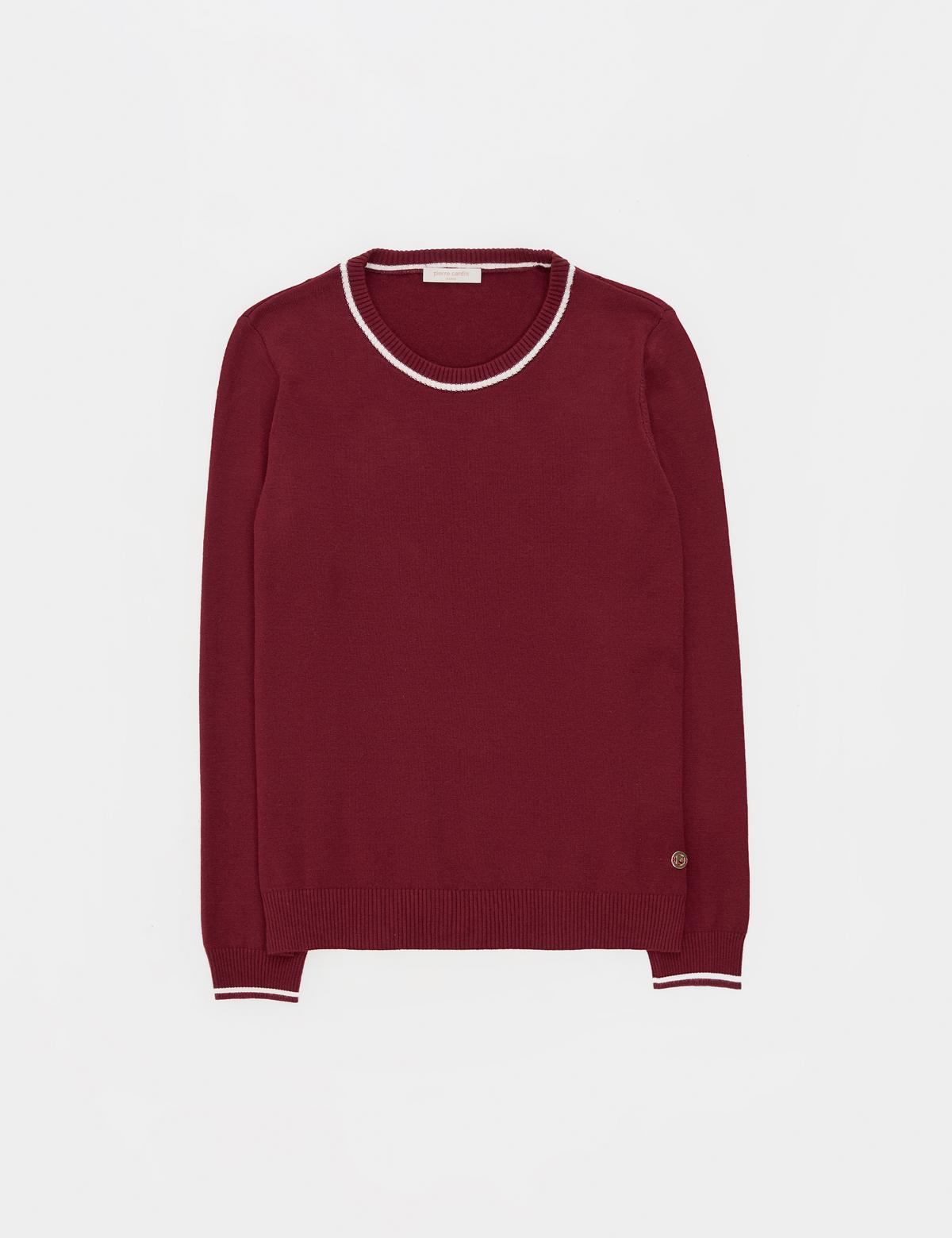 Vişne Slim Fit Çizgi Detaylı Basic Kazak - 50315910018