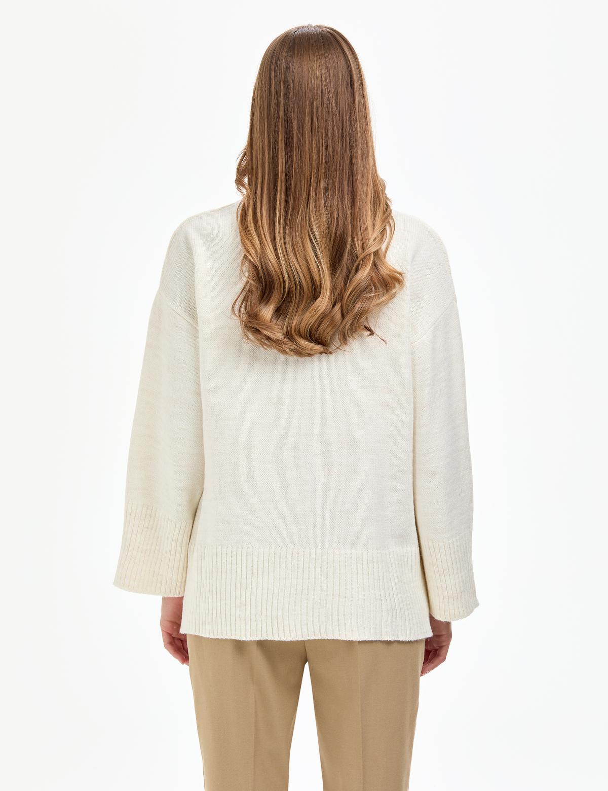 Ekru Comfort Fit Yarım Balıkçı Kazak - 50310958022