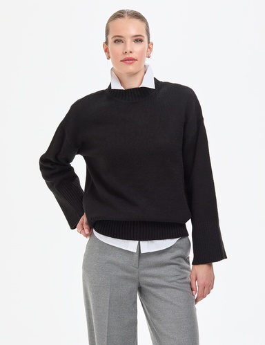 Siyah Comfort Fit Yarım Balıkçı Kazak