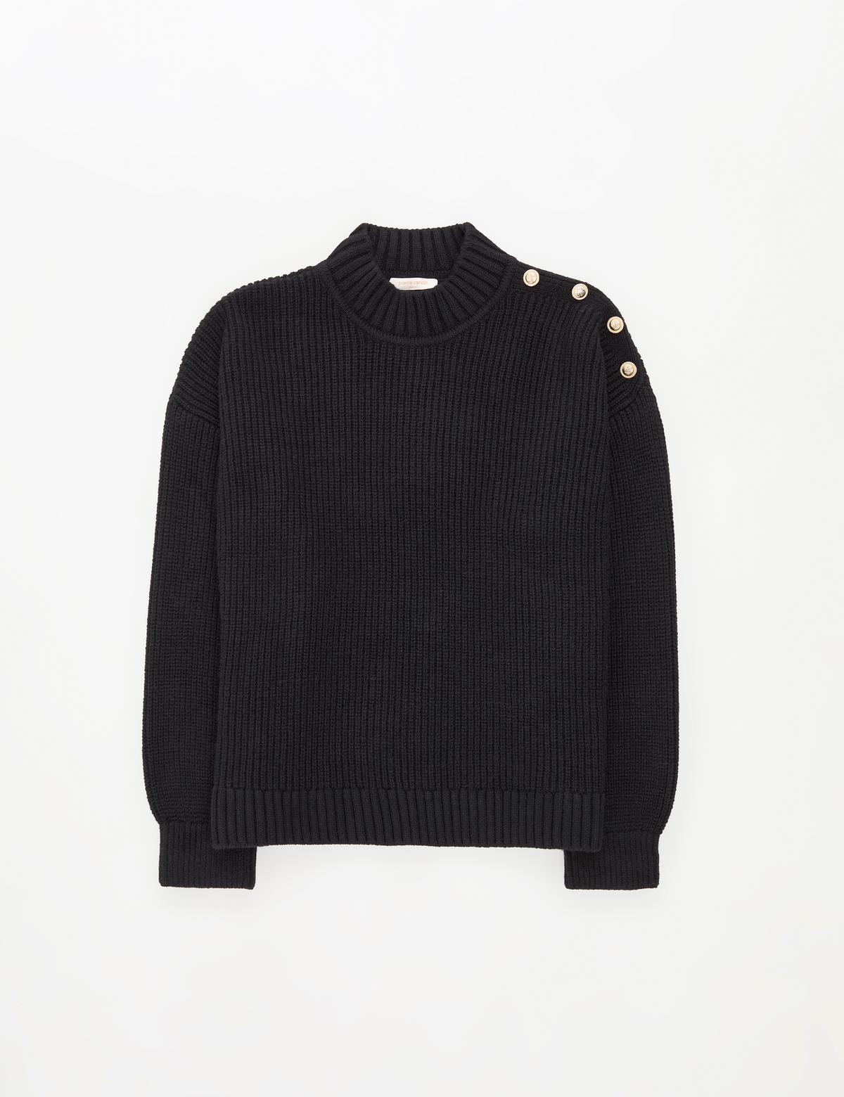 Siyah Comfort Fit Yarım Balıkçı Kazak - 50316342038