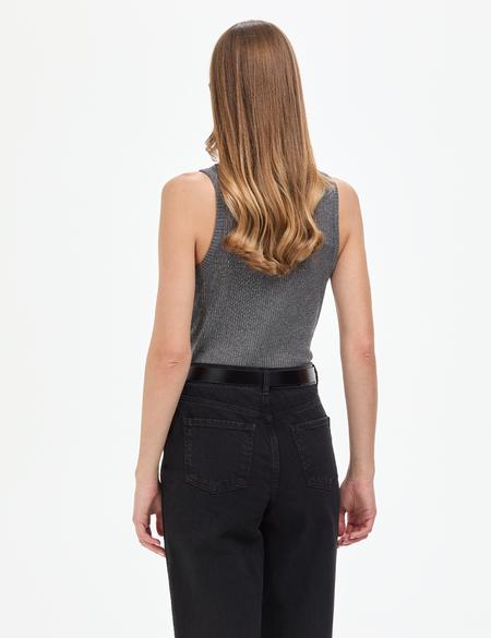 Gri Ex. Slim Fit Örme Bluz - 50309145019