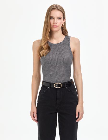 Gri Ex. Slim Fit Örme Bluz - 50309145019