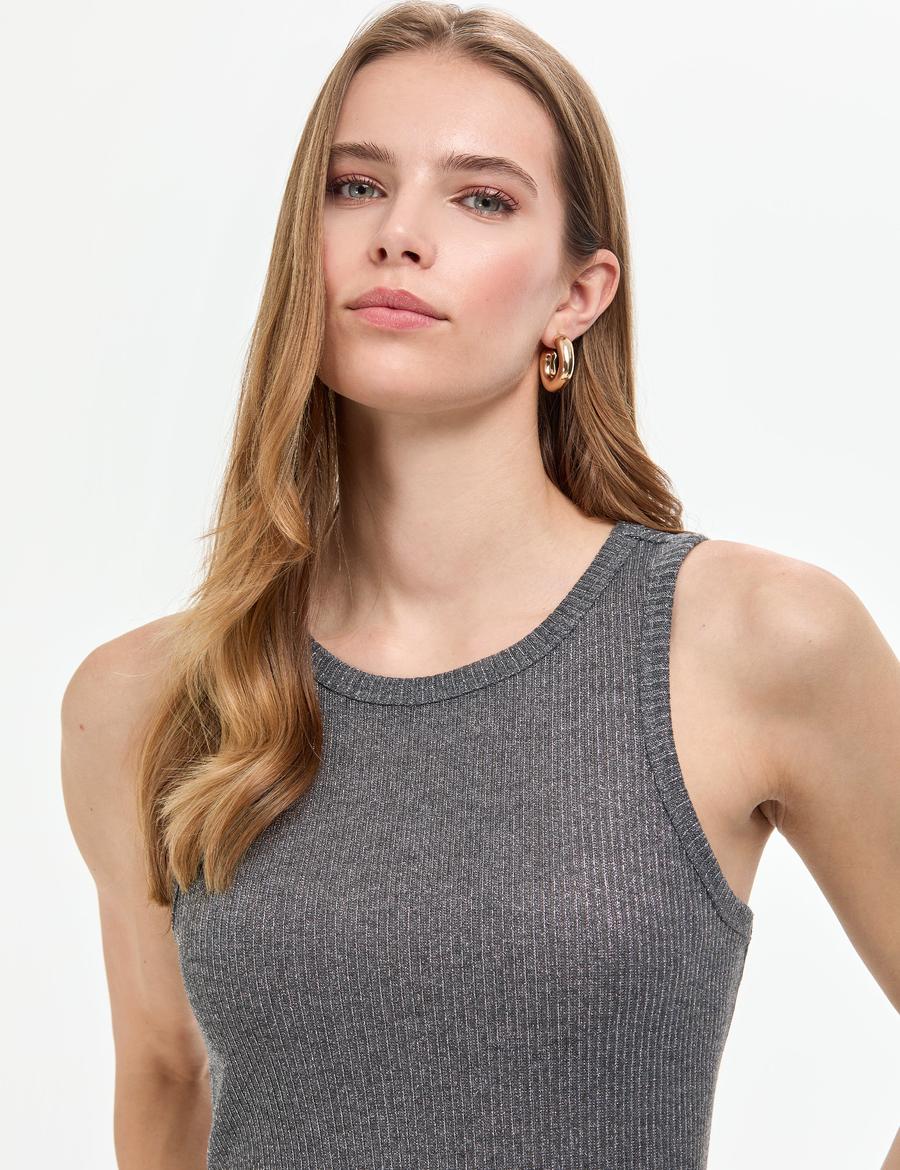 Gri Ex. Slim Fit Örme Bluz