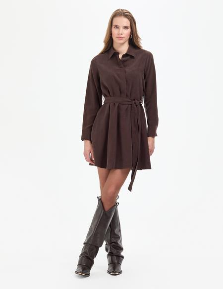 Koyu Kahverengi Comfort Fit Dokuma Elbise - 50318786016