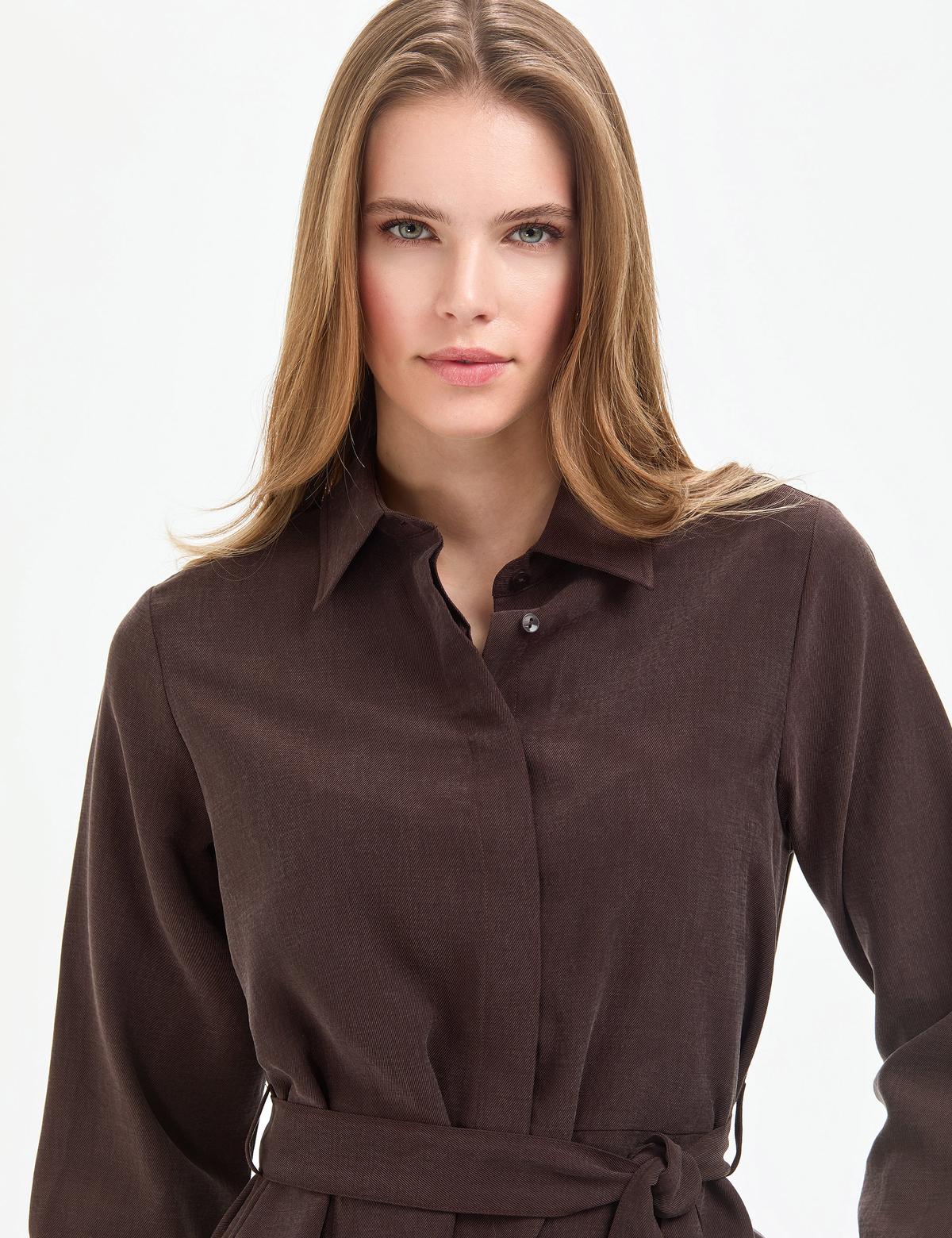 Koyu Kahverengi Comfort Fit Dokuma Elbise - 50318786016