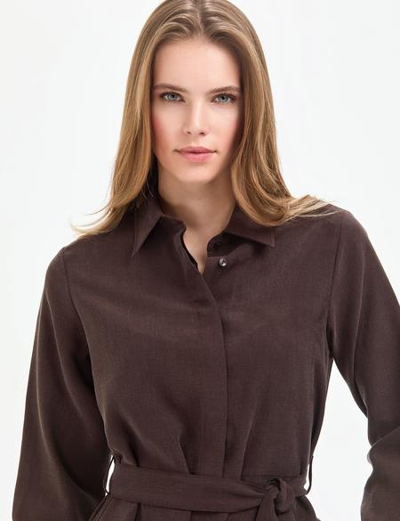 Koyu Kahverengi Comfort Fit Dokuma Elbise - 50318786016