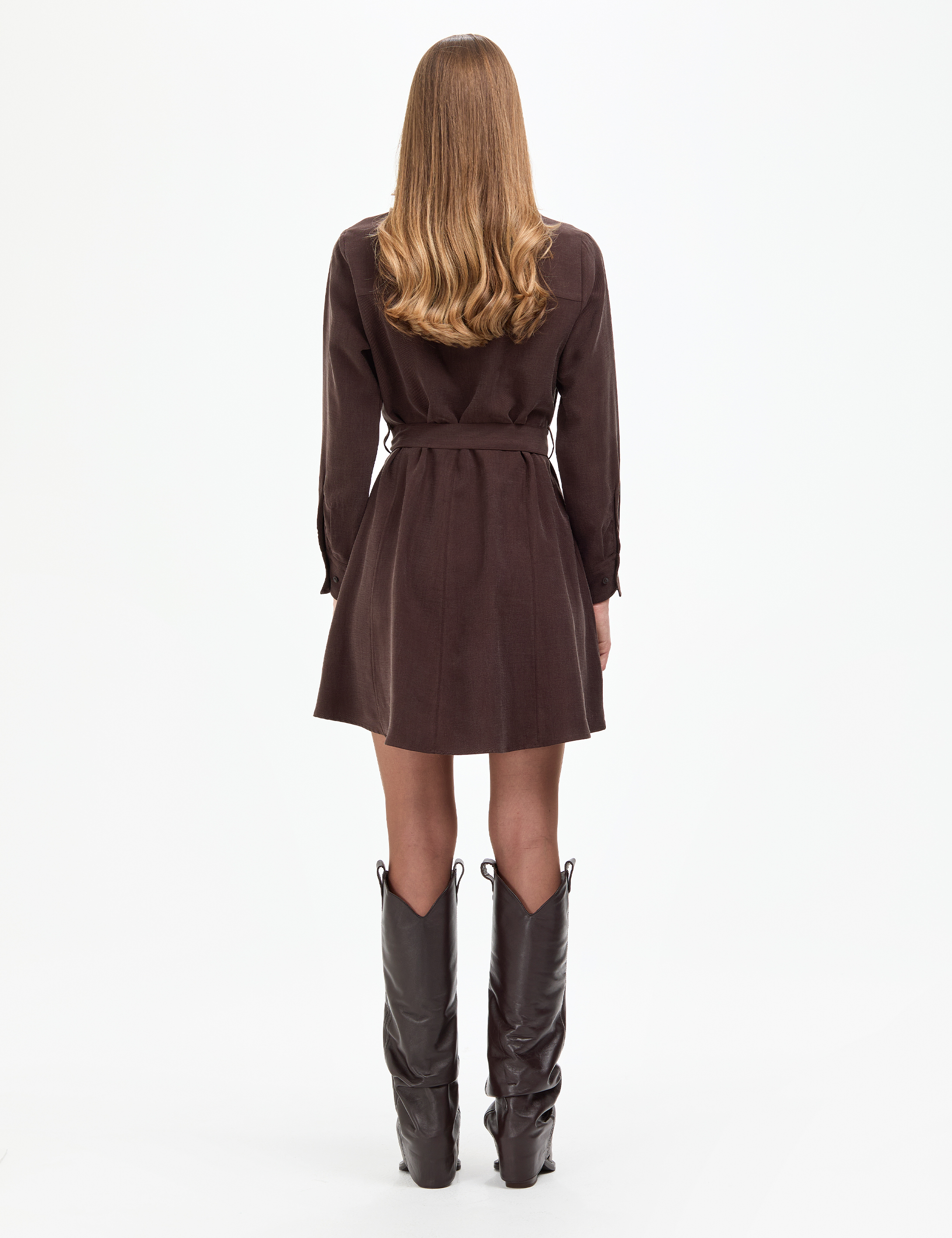 Koyu Kahverengi Comfort Fit Dokuma Elbise - 50318786016