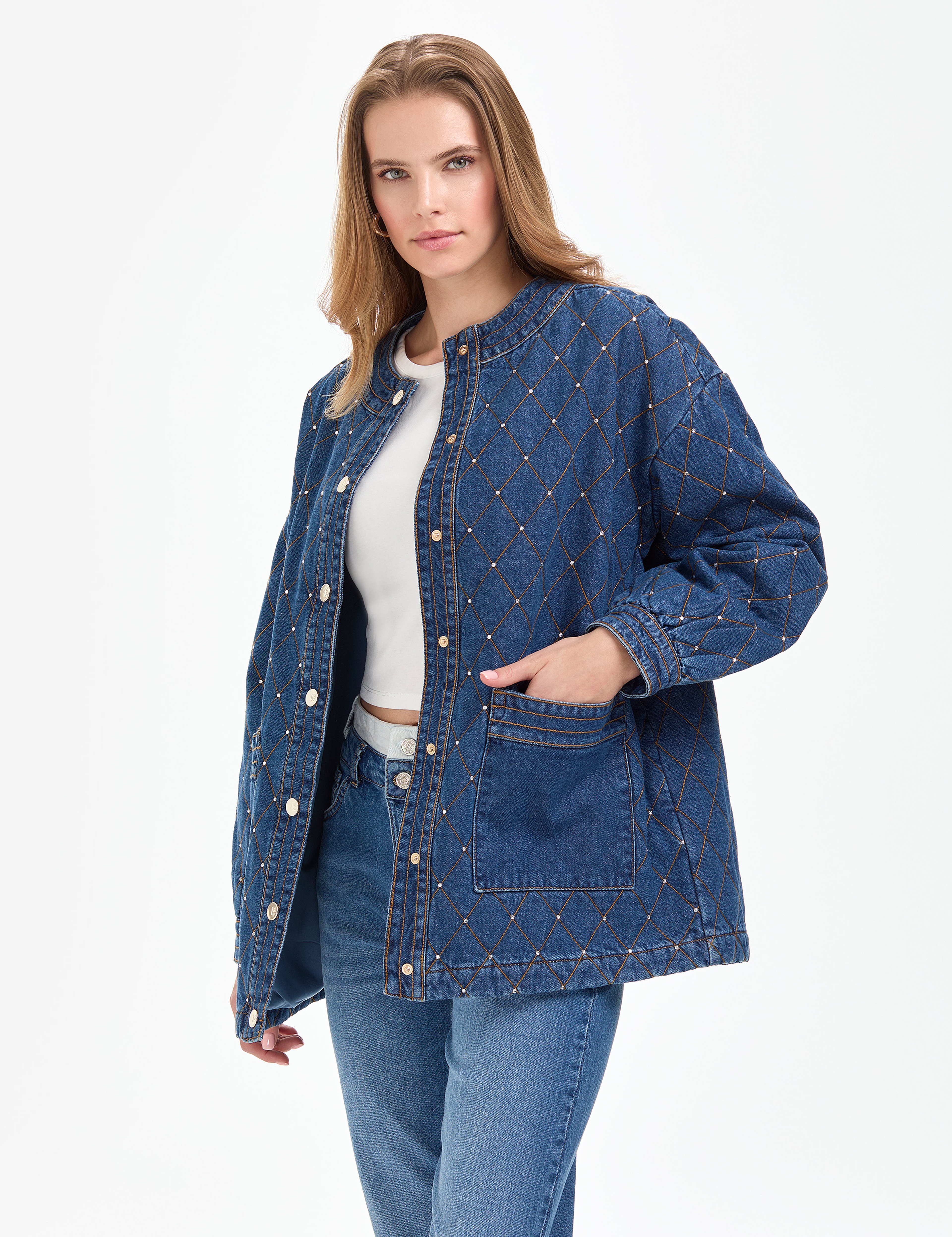 Açık Mavi Oversize Jean Ceket - Image 3