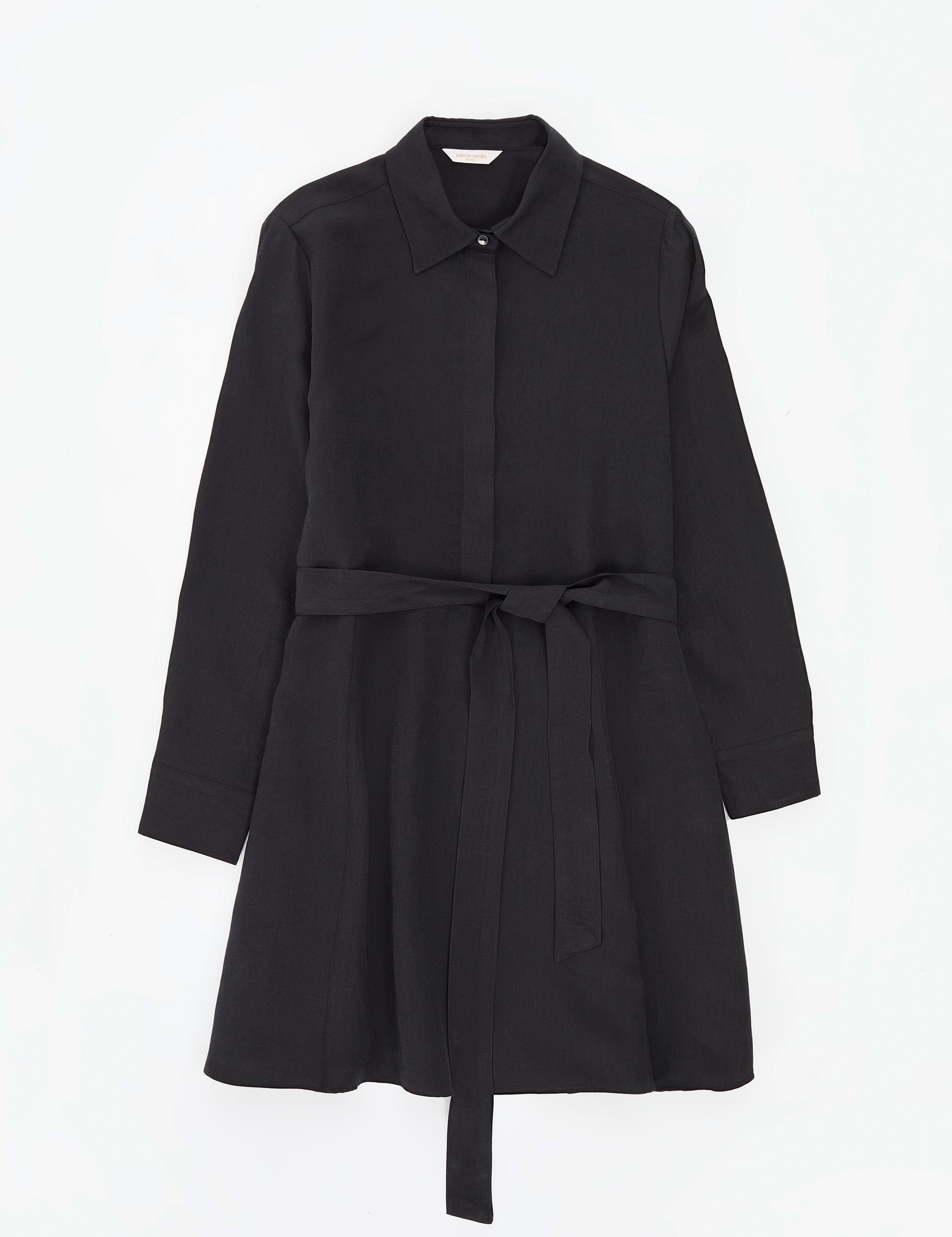 Siyah Comfort Fit Dokuma Elbise