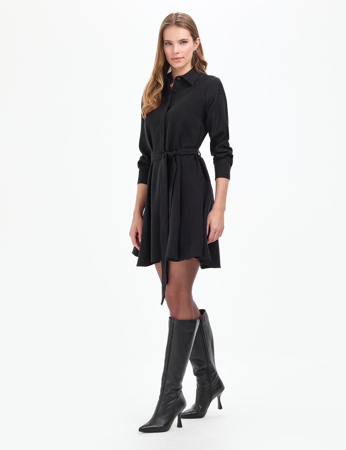 Siyah Comfort Fit Dokuma Elbise - 50318786001