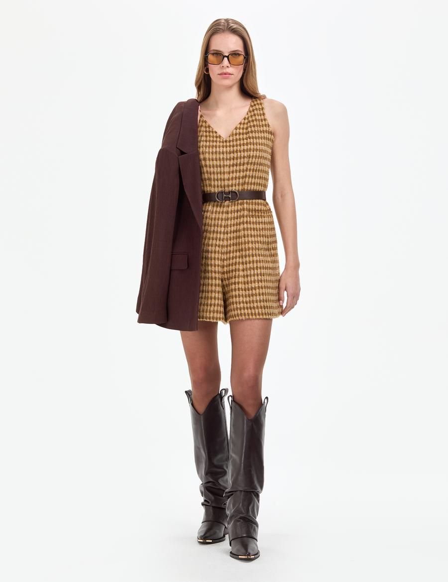 Kahverengi Standart Fit Dokuma Tulum