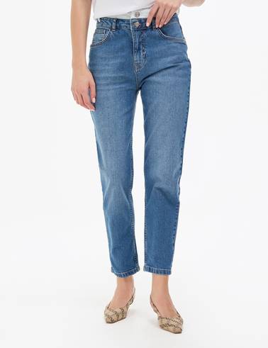 Açık Mavi Mom High Waist Fit Jean Pantolon